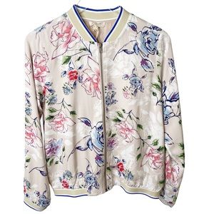 NWT Mystree Banded Floral Satin Bomber Jacket Size Small